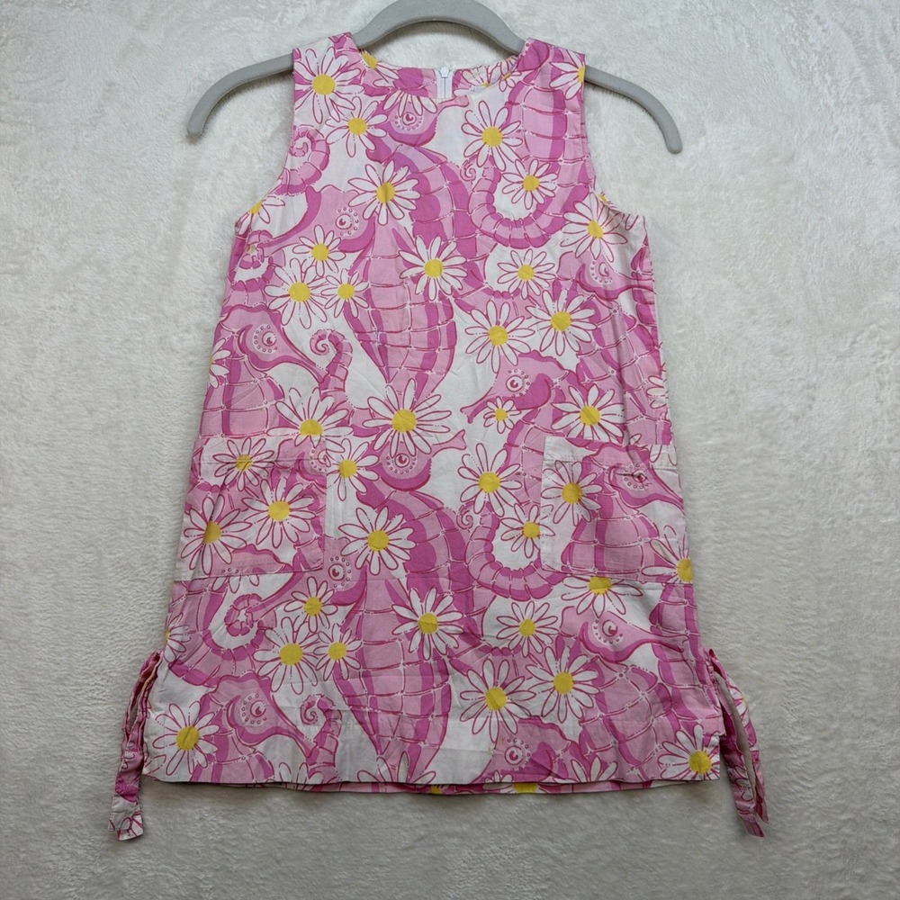Lilly Pulitzer Dress Girls Seahorse Daisy Print Pink Sleeveless Shift Size 6X